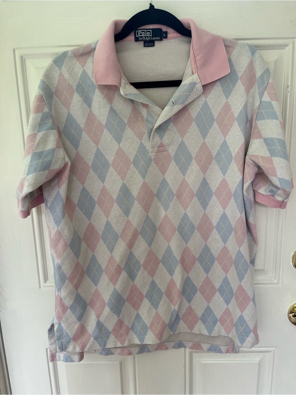 Polo by Ralph Lauren Large Cotton Pastel Pink & Light Blue Argyle